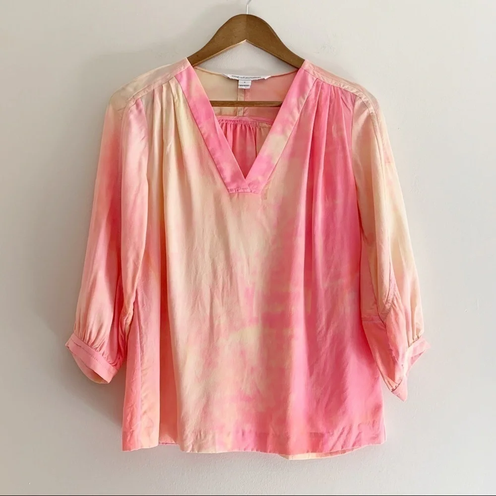 Diane Von Furstenberg Peach Tie Dye Silk New Cahil Blouse Sz 6 Summer Coastal